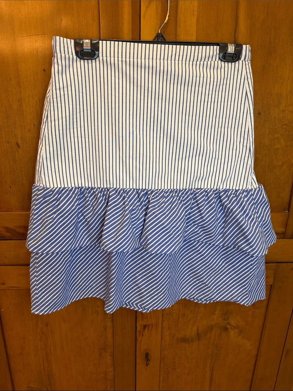 J Crew Striped Fit & Flare Blue/White Ruffle Hem Women's Skirt, 6 Nautical Chic